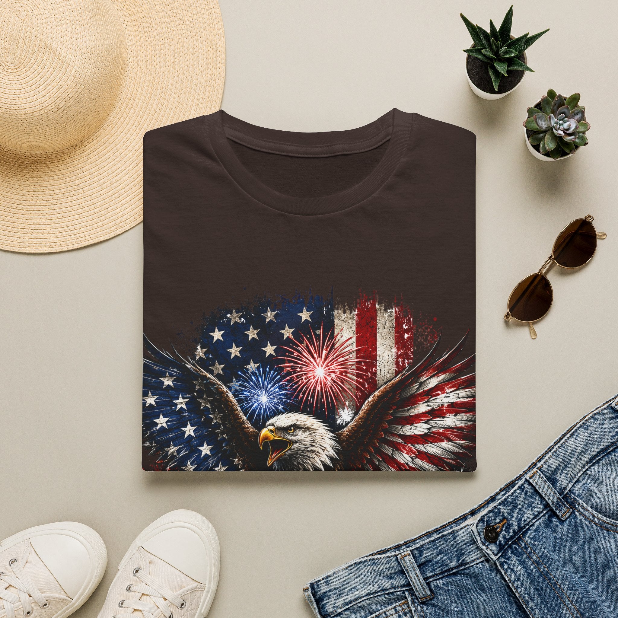 Vintage American Eagle Patriotic T-Shirt | Land of the Free Home of the Brave | USA Flag Graphic Tee