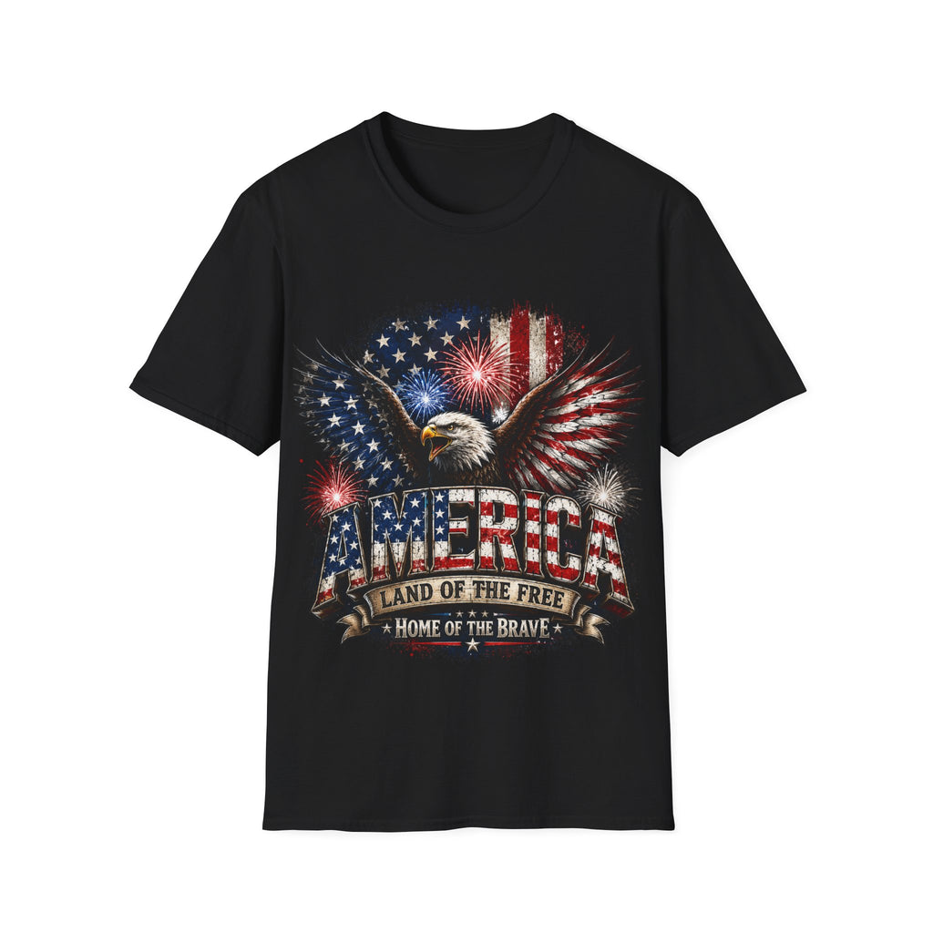 Vintage American Eagle Patriotic T-Shirt | Land of the Free Home of the Brave | USA Flag Graphic Tee