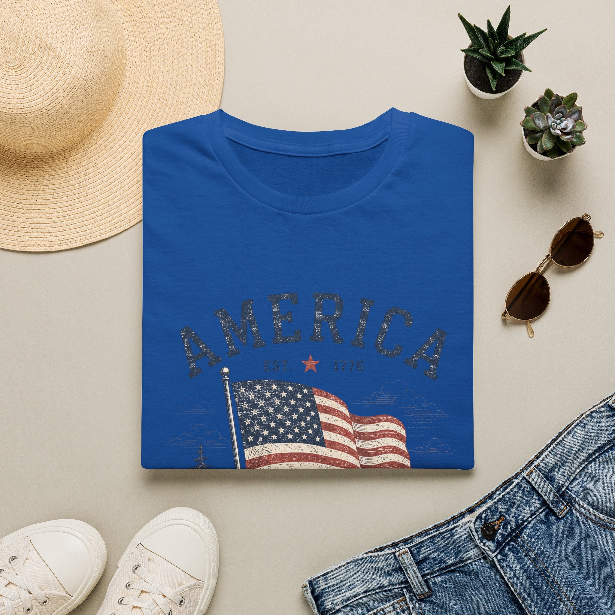 Vintage America Est. 1776 T-Shirt | Land of the Free Home of the Brave | Retro Patriotic Graphic Tee