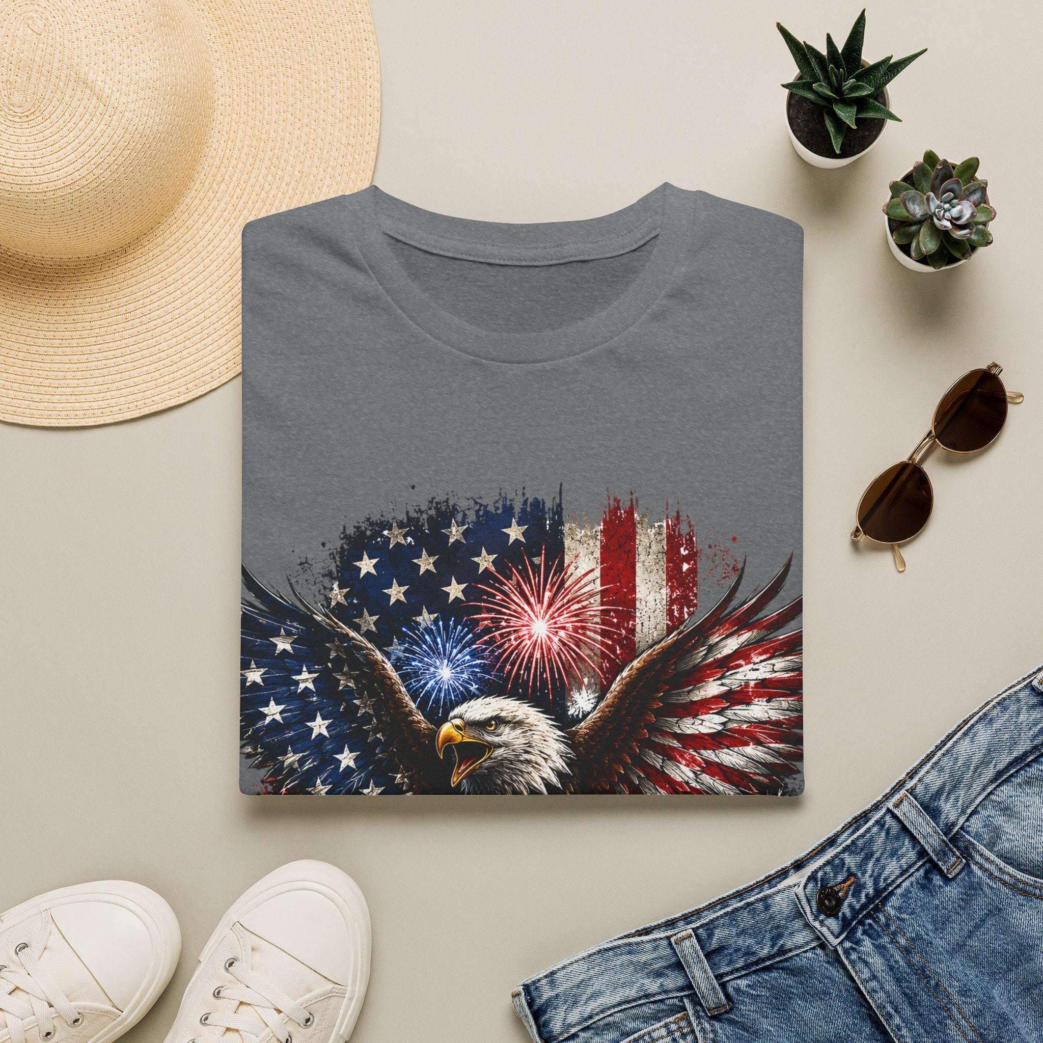 Vintage American Eagle Patriotic T-Shirt | Land of the Free Home of the Brave | USA Flag Graphic Tee