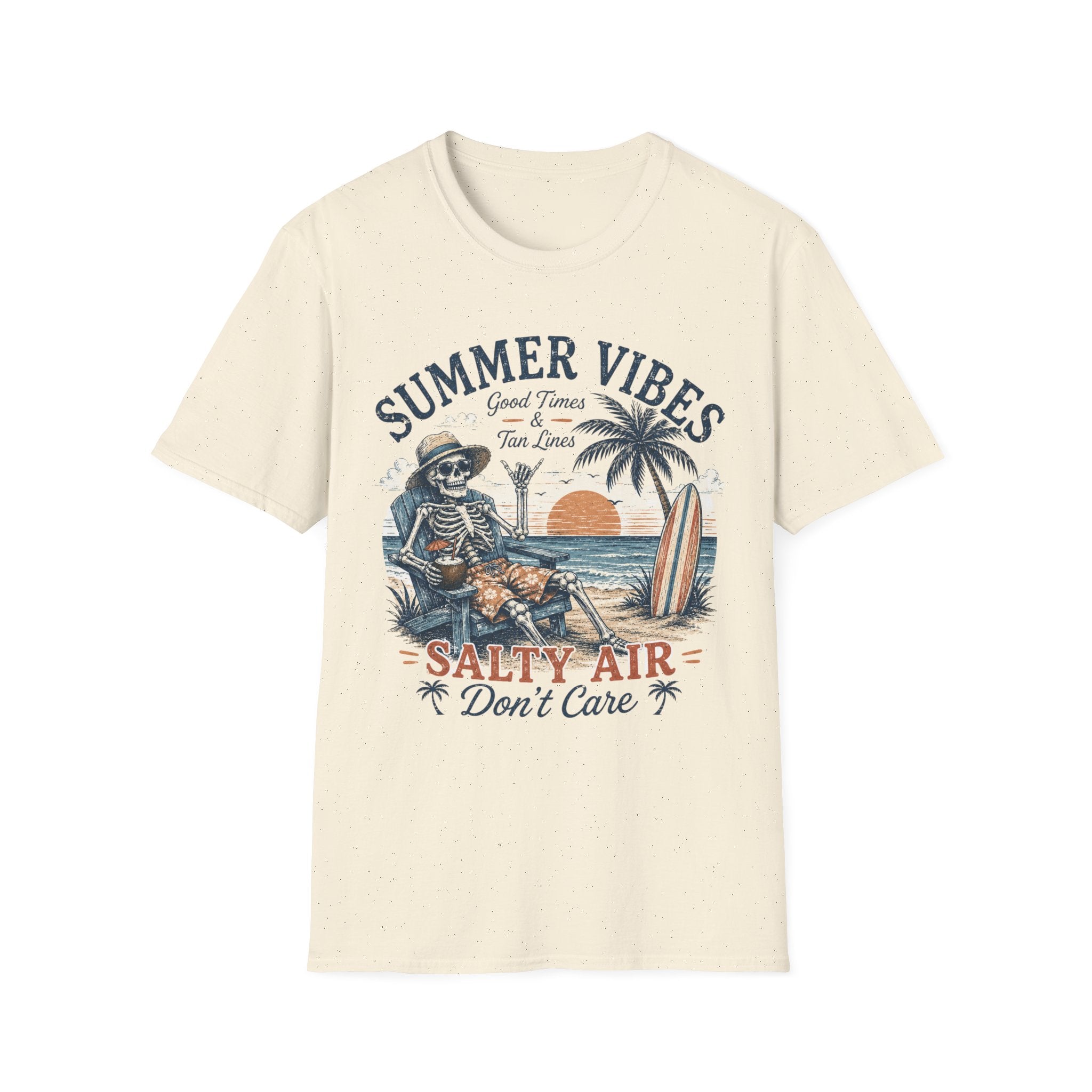 Salty Air Don't Care Skeleton Beach T-Shirt | Vintage Summer Vibes Graphic Tee | Retro Beach Vacation Shirt