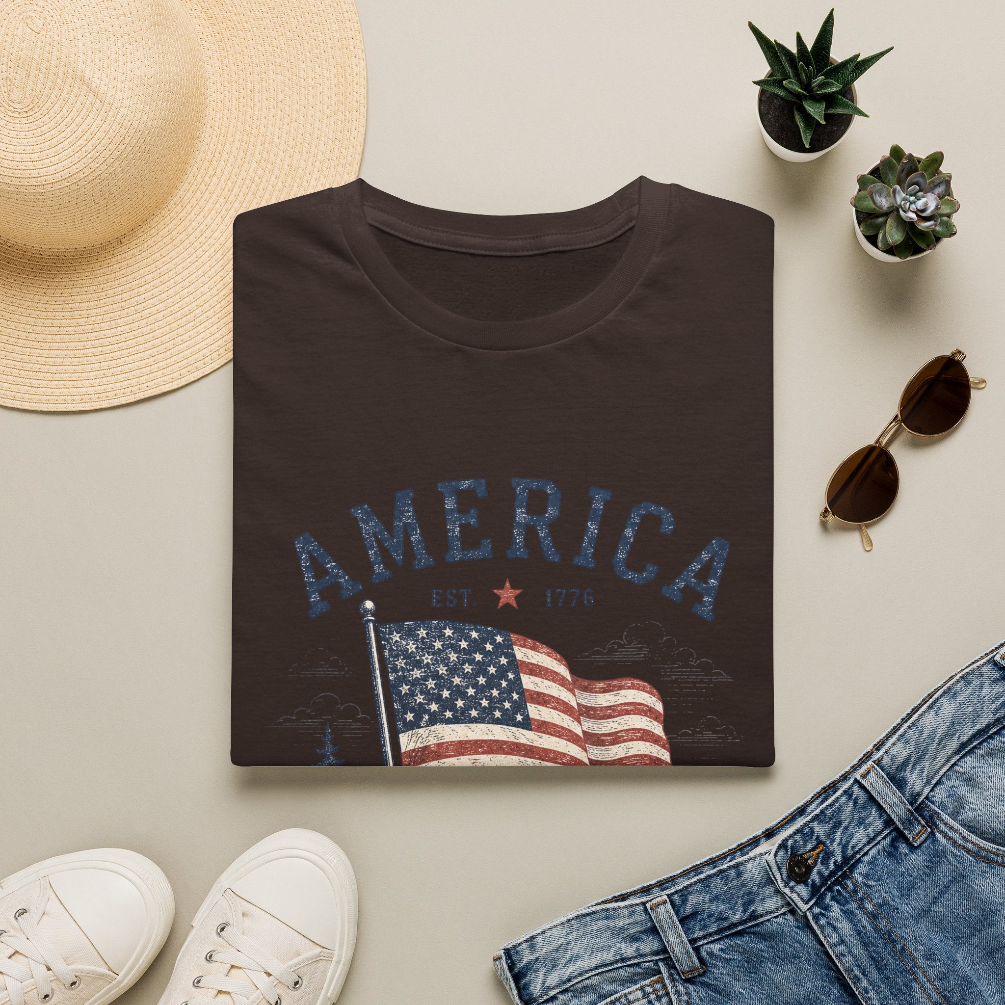 Vintage America Est. 1776 T-Shirt | Land of the Free Home of the Brave | Retro Patriotic Graphic Tee