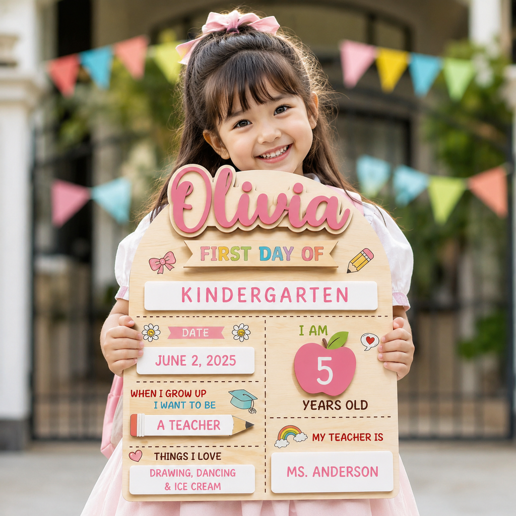 COMBO Personalized First Day of School Sign | Includes 5 Name Tags & First Day + Last Day Plaques