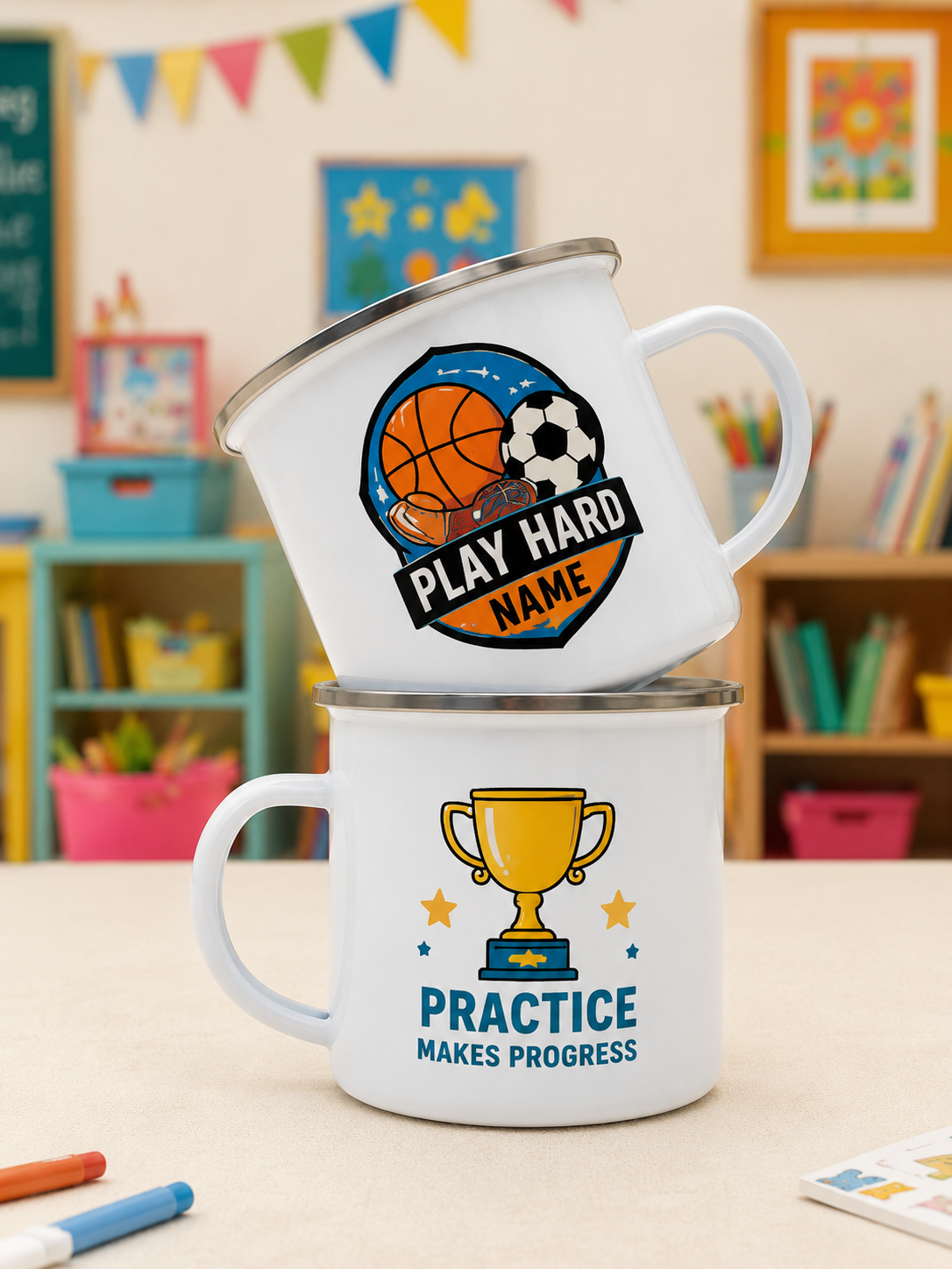 Personalized Kids Enamel Mug – Custom Name Mug for Kindergarten & Little Explorers