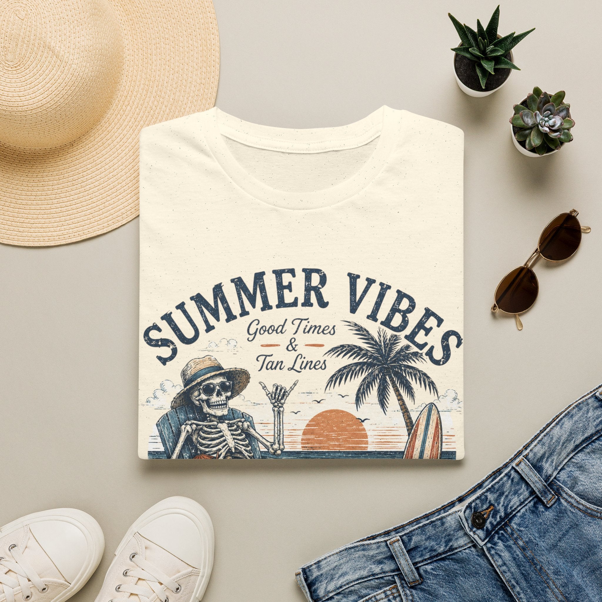 Salty Air Don't Care Skeleton Beach T-Shirt | Vintage Summer Vibes Graphic Tee | Retro Beach Vacation Shirt