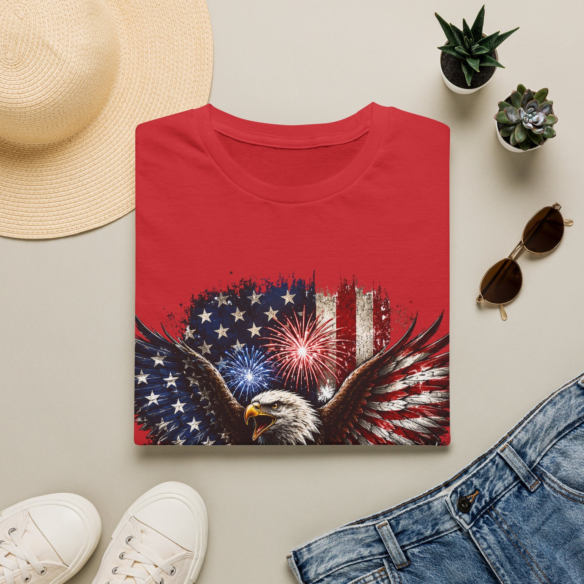 Vintage American Eagle Patriotic T-Shirt | Land of the Free Home of the Brave | USA Flag Graphic Tee