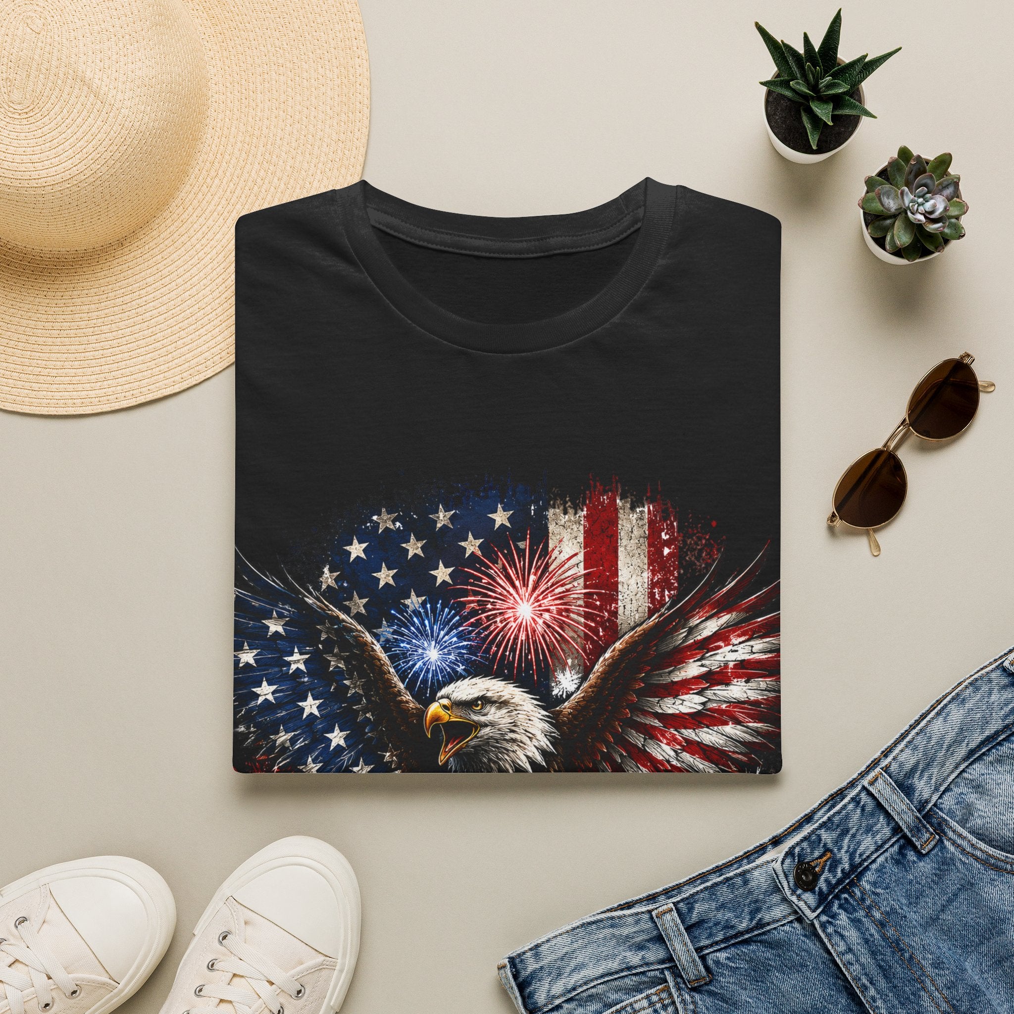 Vintage American Eagle Patriotic T-Shirt | Land of the Free Home of the Brave | USA Flag Graphic Tee