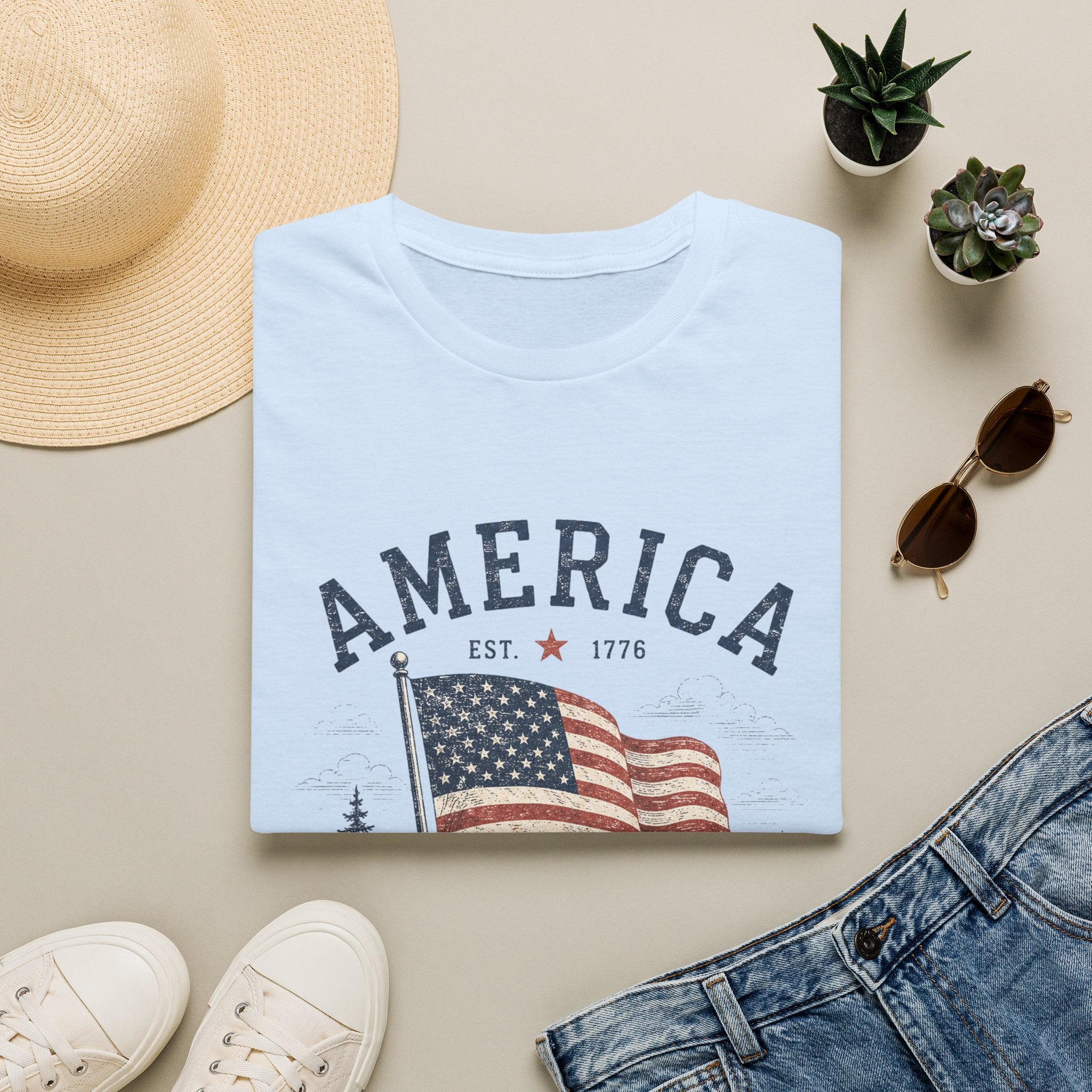Vintage America Est. 1776 T-Shirt | Land of the Free Home of the Brave | Retro Patriotic Graphic Tee