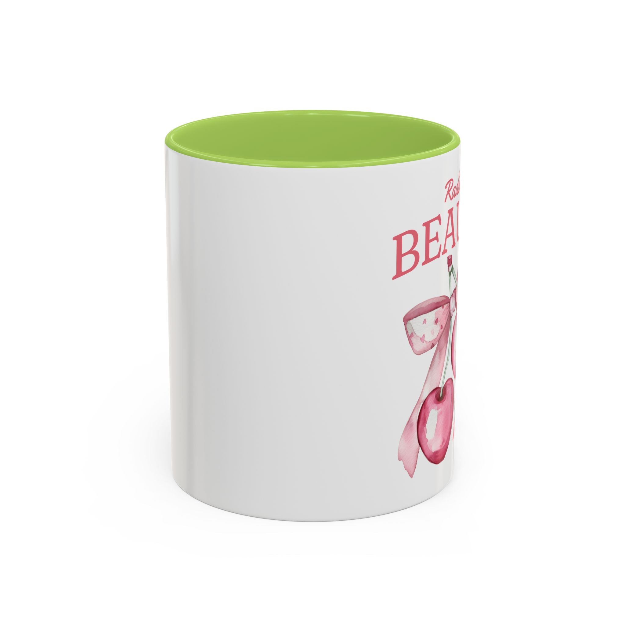 Personalized Coquette Cherry Mug, Radiate Beauty Design, Watercolor Bow Aesthetic Cup