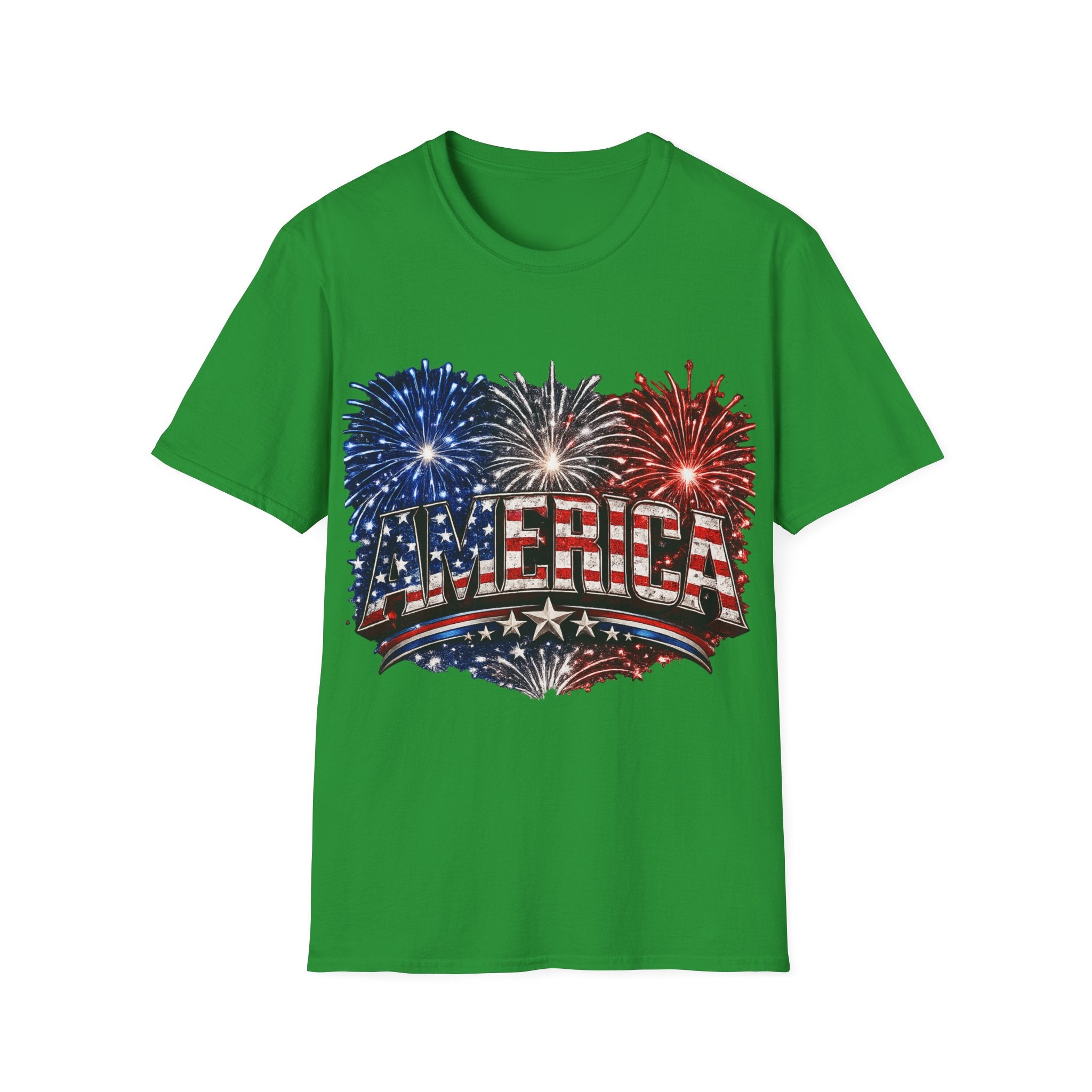 America Fireworks Patriotic T-Shirt | USA Flag Graphic Lightweight Tee | Independence Day