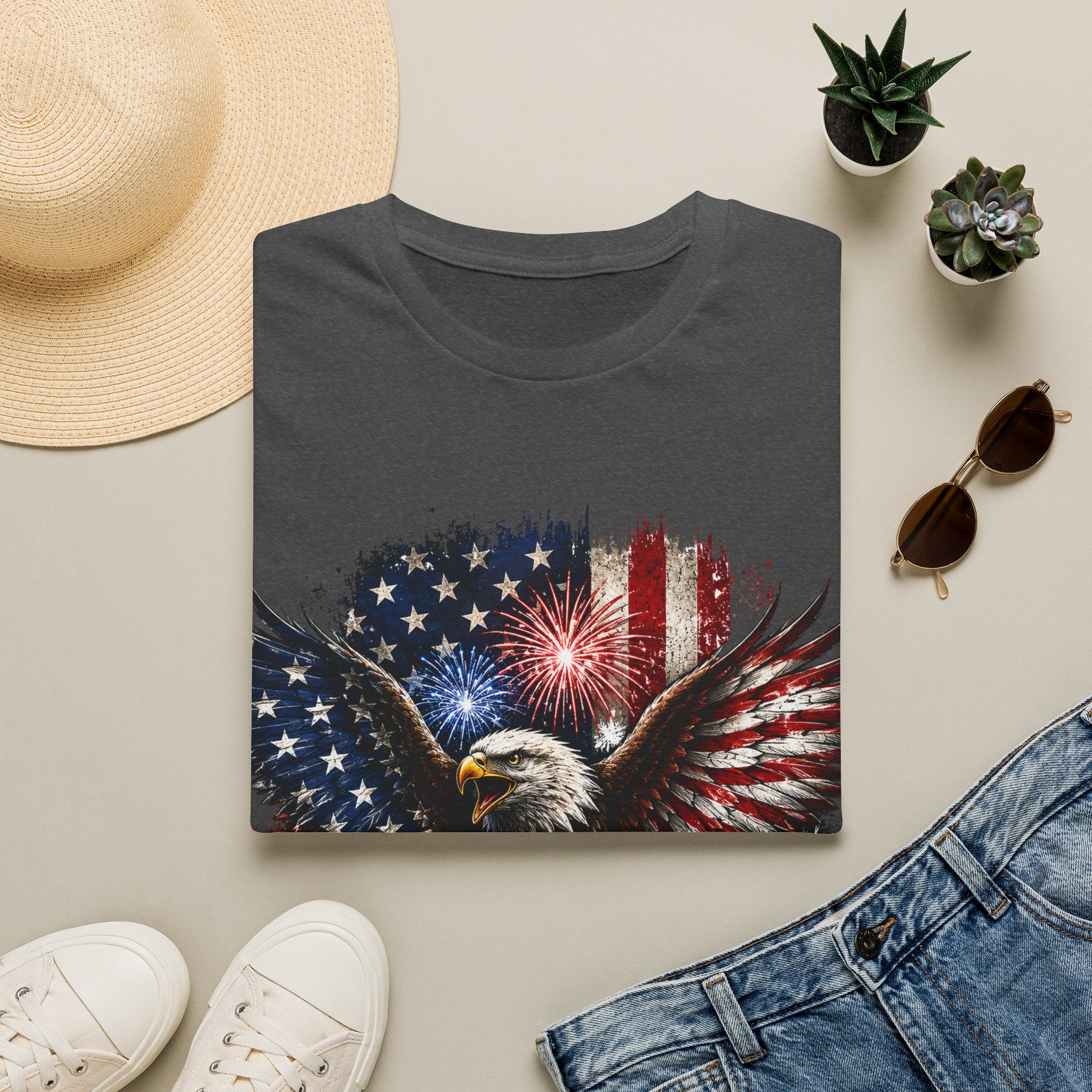 Vintage American Eagle Patriotic T-Shirt | Land of the Free Home of the Brave | USA Flag Graphic Tee