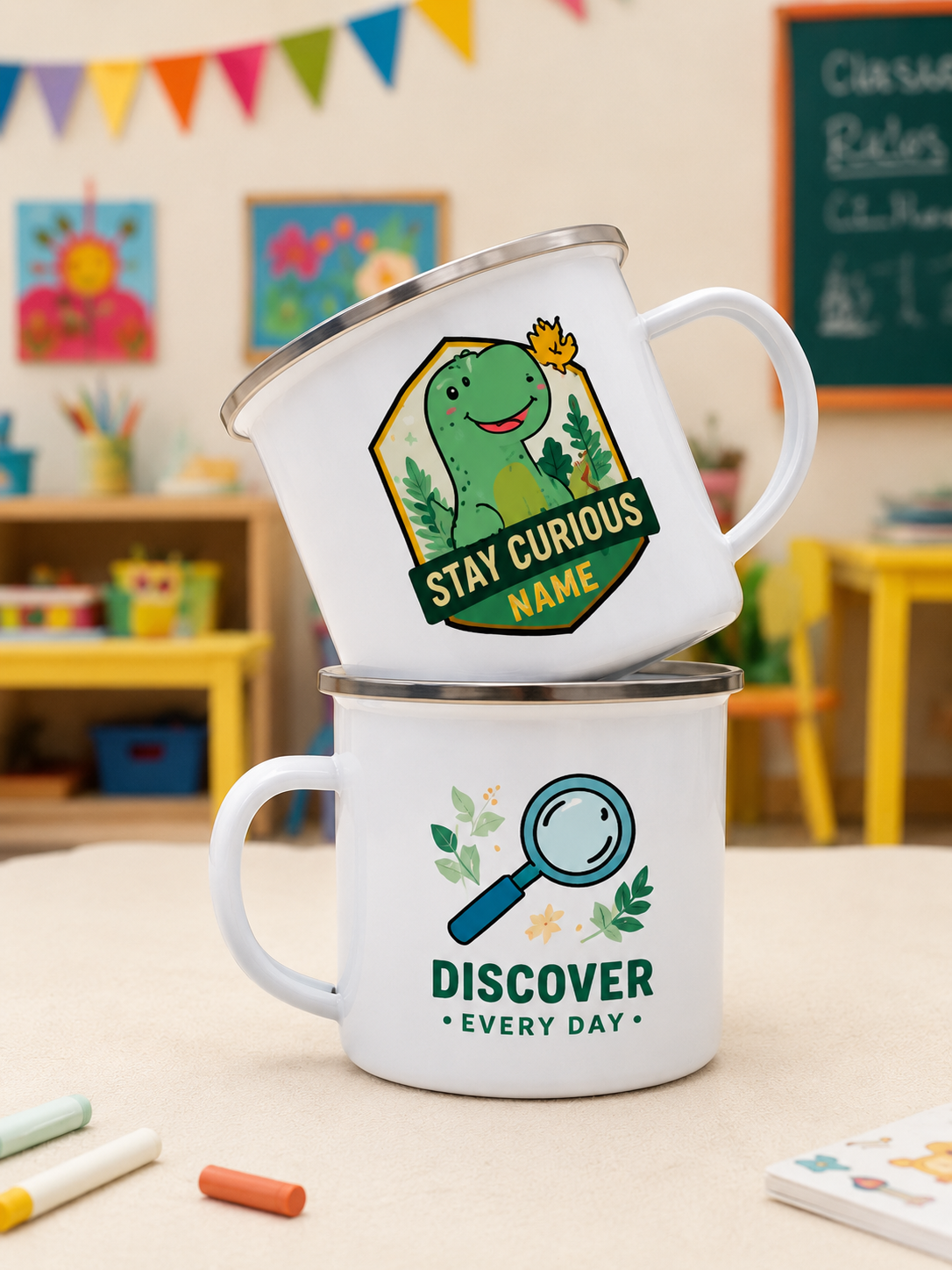 Personalized Kids Enamel Mug – Custom Name Mug for Kindergarten & Little Explorers
