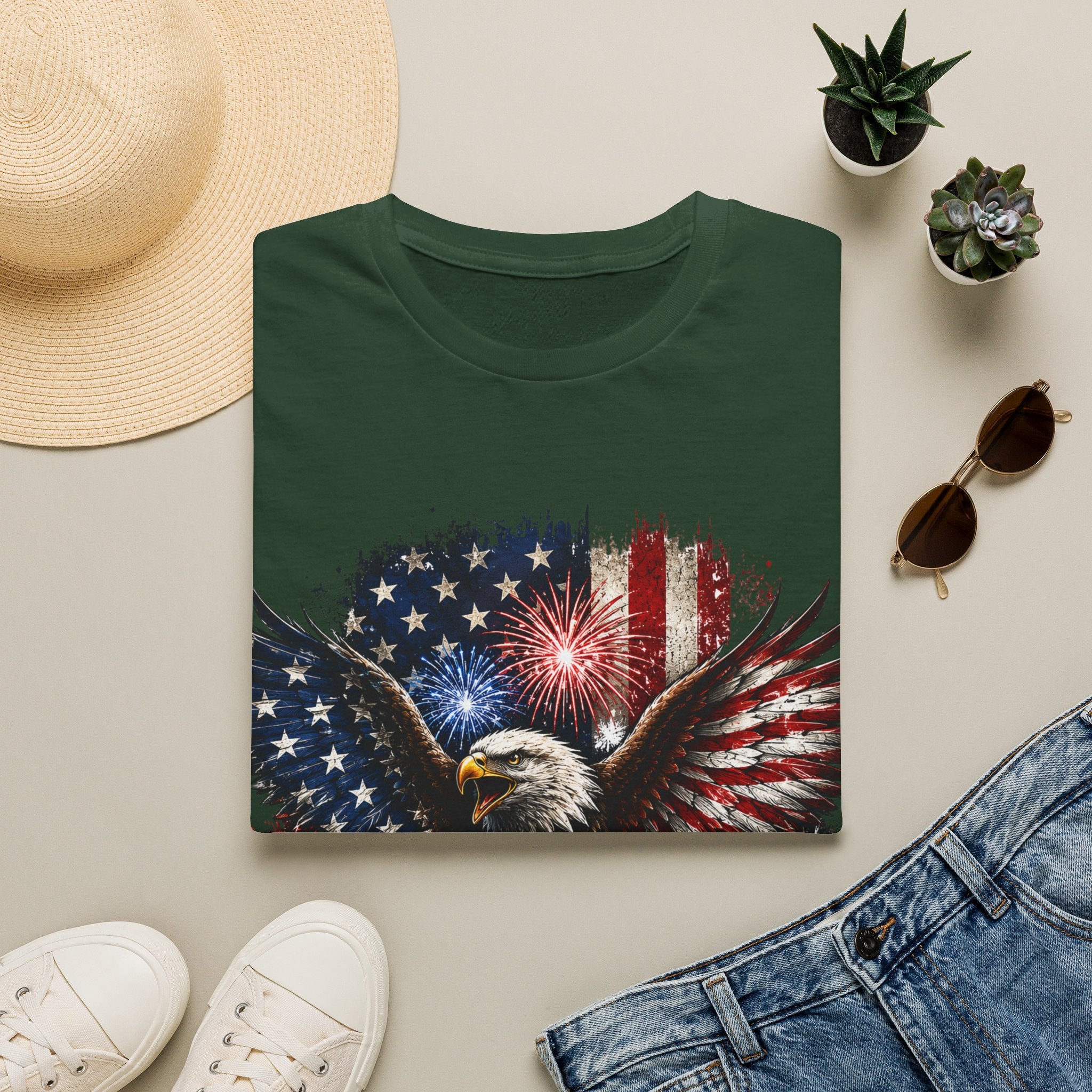 Vintage American Eagle Patriotic T-Shirt | Land of the Free Home of the Brave | USA Flag Graphic Tee