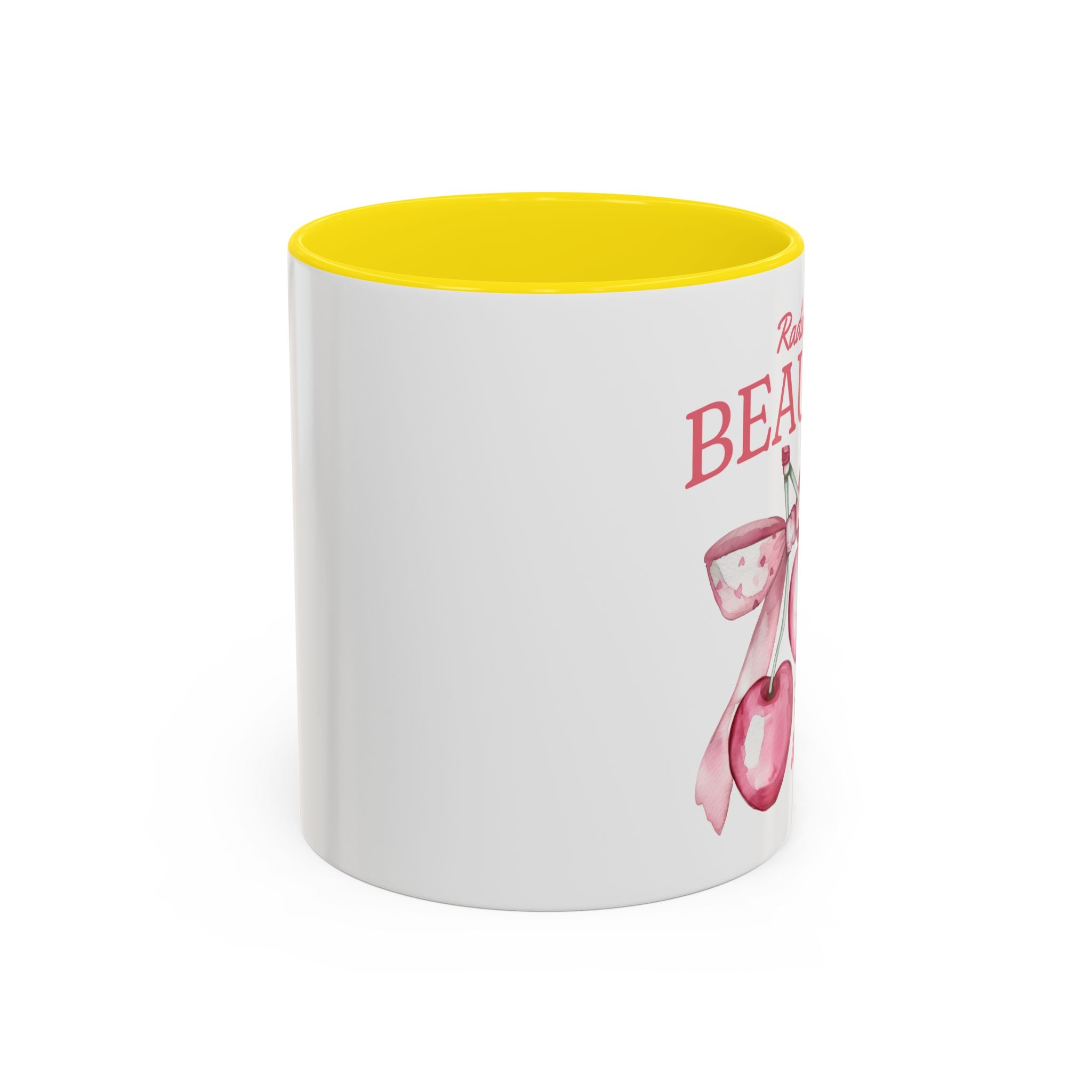 Personalized Coquette Cherry Mug, Radiate Beauty Design, Watercolor Bow Aesthetic Cup