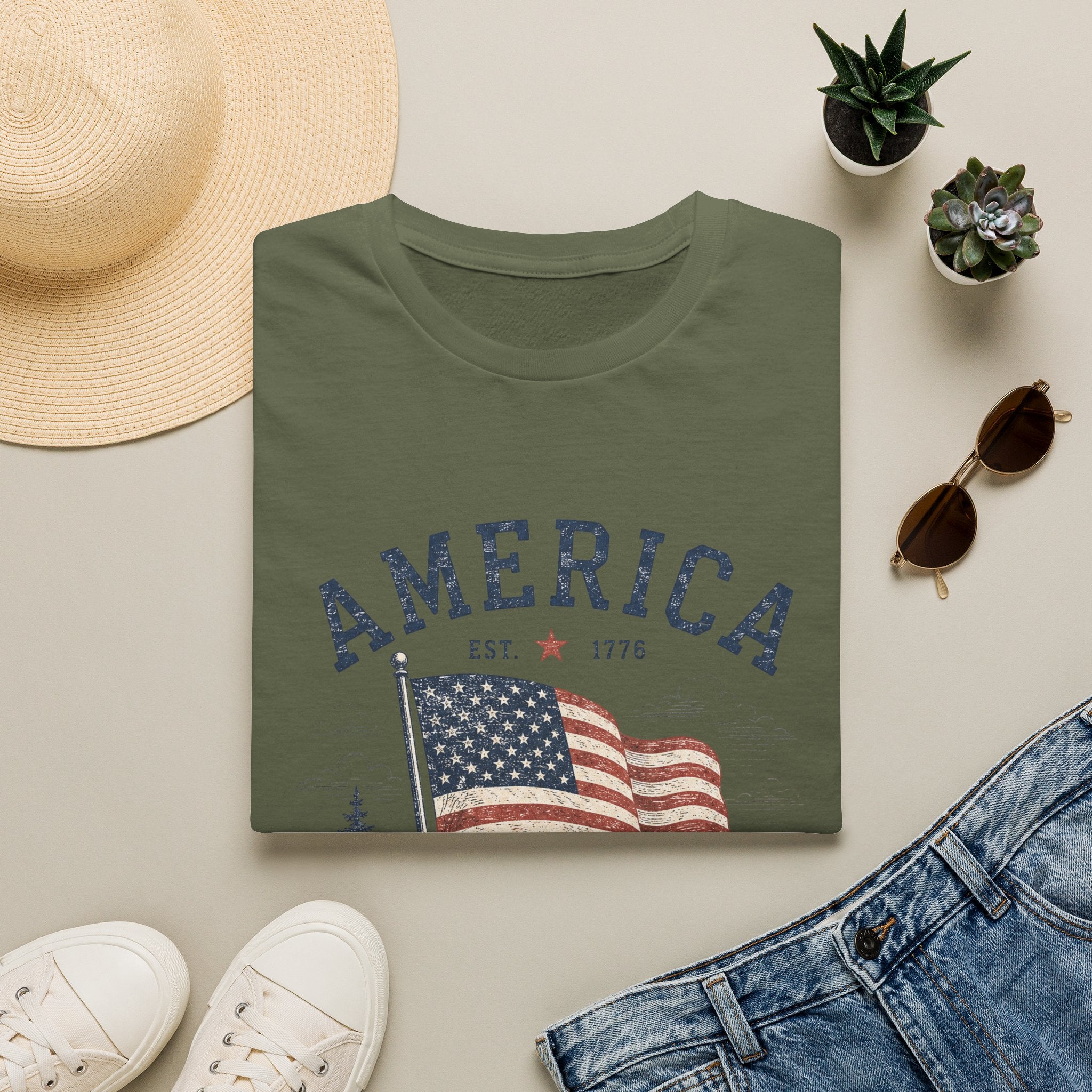 Vintage America Est. 1776 T-Shirt | Land of the Free Home of the Brave | Retro Patriotic Graphic Tee