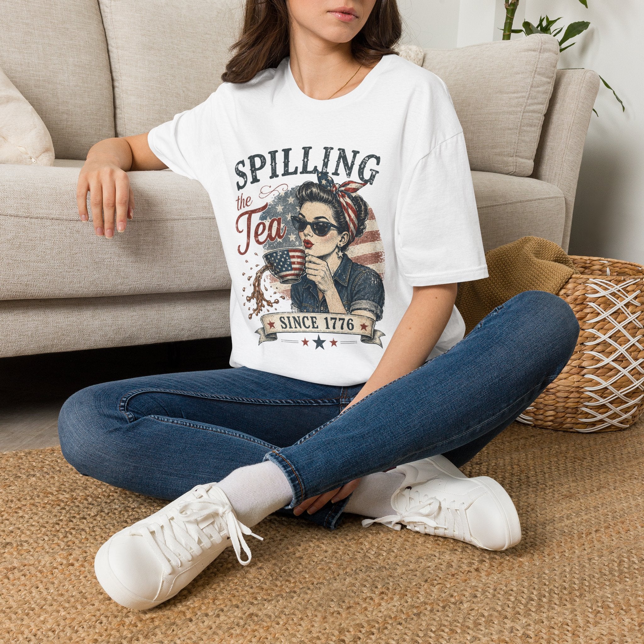 Spilling The Tea Since 1776 T-Shirt | Vintage Patriotic Graphic Tee | Funny America Independence Day Shirt