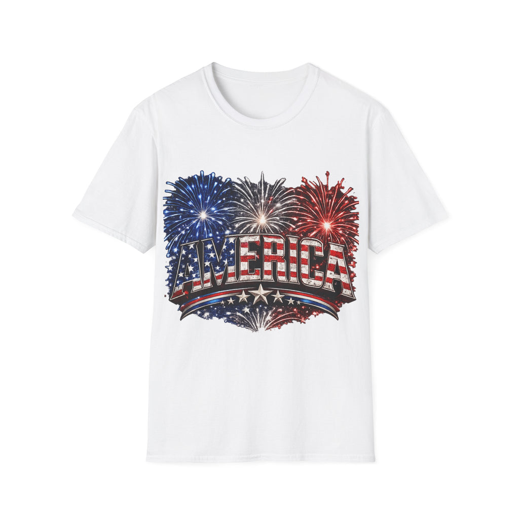 America Fireworks Patriotic T-Shirt | USA Flag Graphic Lightweight Tee | Independence Day