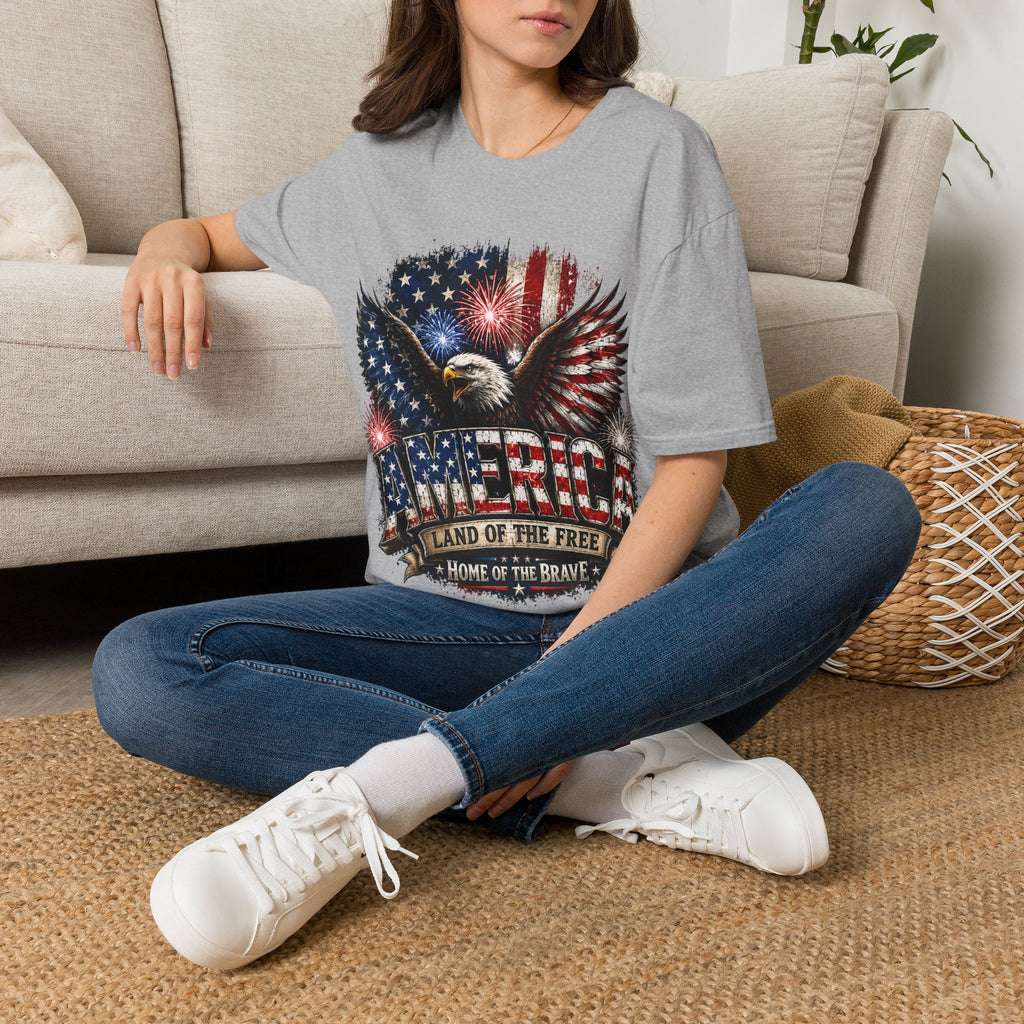 Vintage American Eagle Patriotic T-Shirt | Land of the Free Home of the Brave | USA Flag Graphic Tee