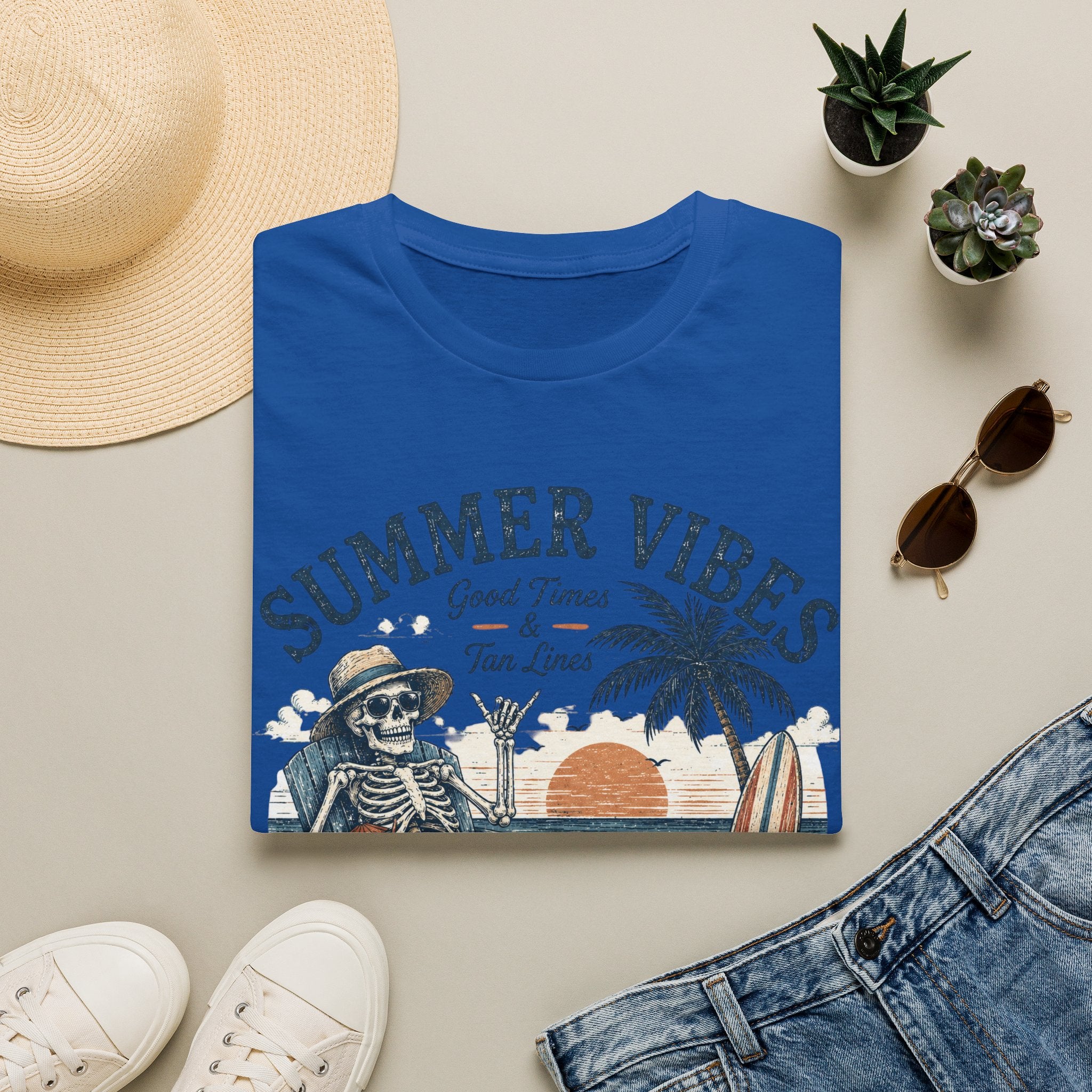 Salty Air Don't Care Skeleton Beach T-Shirt | Vintage Summer Vibes Graphic Tee | Retro Beach Vacation Shirt