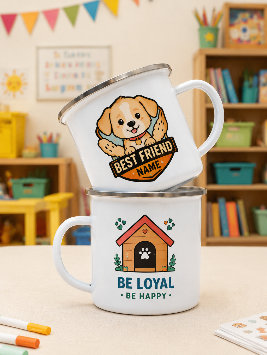 Personalized Kids Enamel Mug – Custom Name Mug for Kindergarten & Little Explorers