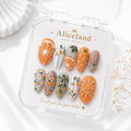 Citrus Bloom almond press on nails featuring 3D orange slices, citrus flowers and Mediterranean-inspired summer nail art