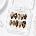 Golden Tortoise almond press on nails featuring tortoiseshell patterns with luxury gold chrome accents