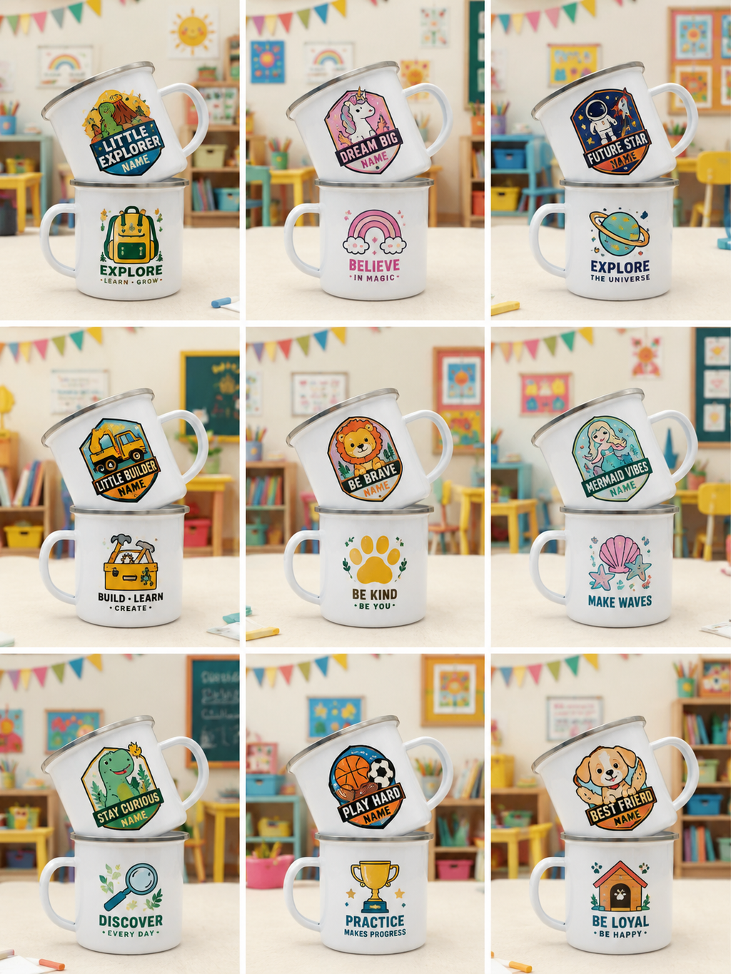 Personalized Kids Enamel Mug – Custom Name Mug for Kindergarten & Little Explorers