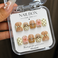 Beige floral square press on nails with 3D flower and rhinestones