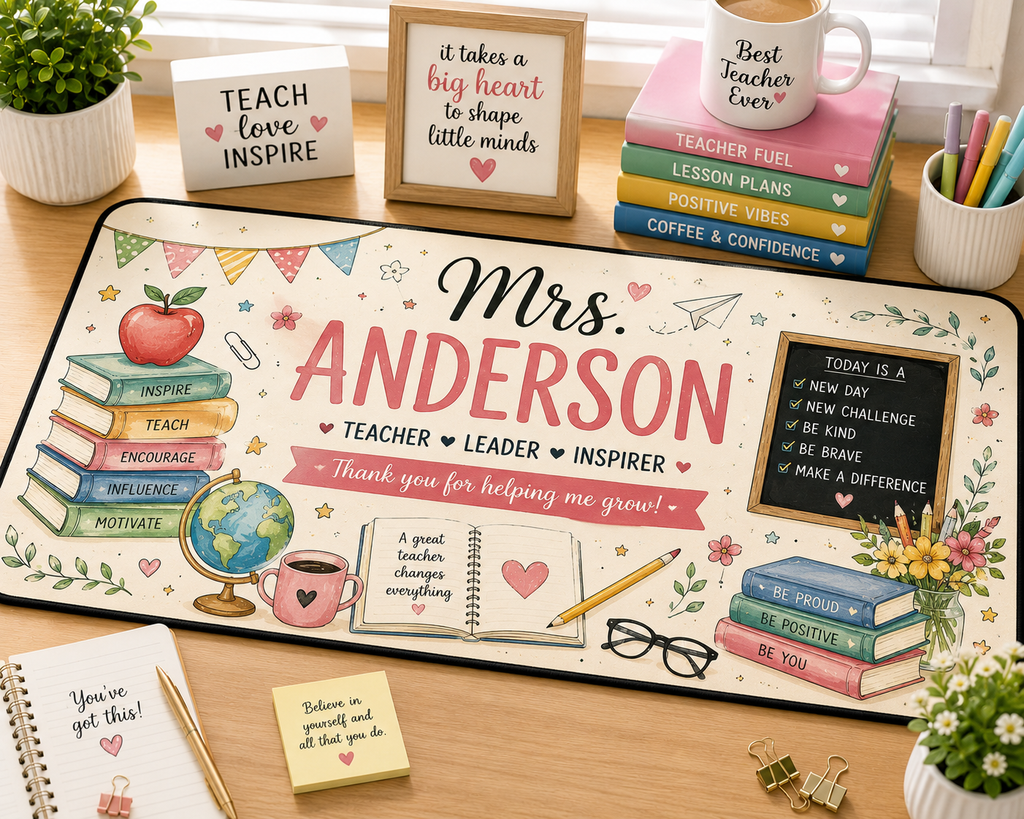 Personalized Teacher Desk Mat | Custom Teacher Name Desk Pad | Teacher Appreciation Gift | 80×30cm Keyboard Mat