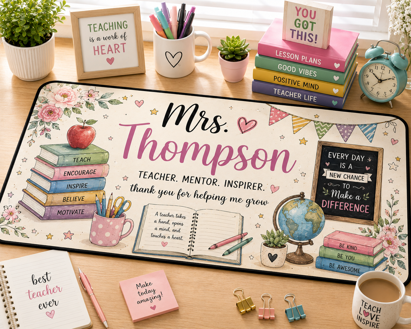Personalized Teacher Desk Mat | Custom Teacher Name Desk Pad | Teacher Appreciation Gift | 80×30cm Keyboard Mat