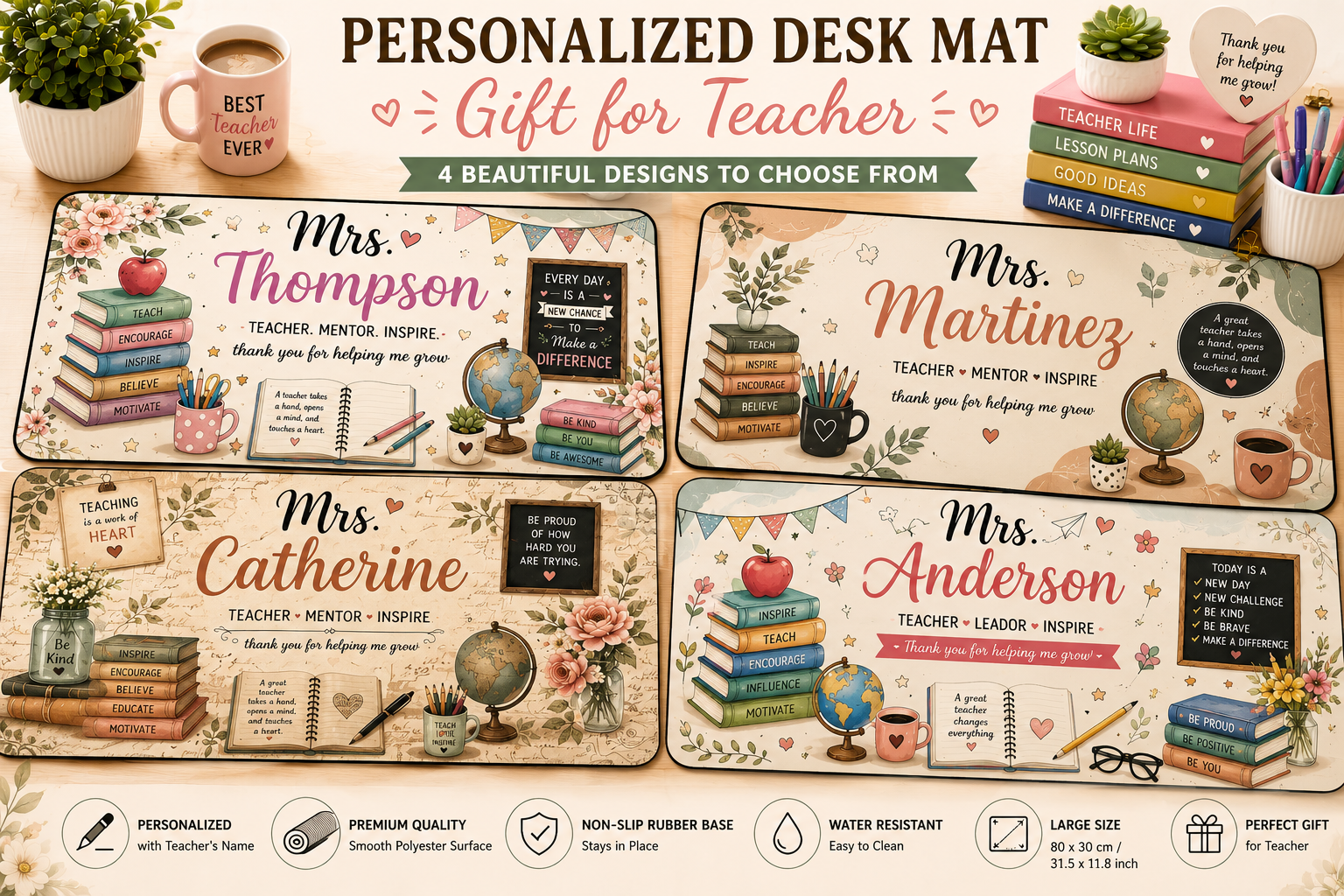 Personalized Teacher Desk Mat | Custom Teacher Name Desk Pad | Teacher Appreciation Gift | 80×30cm Keyboard Mat