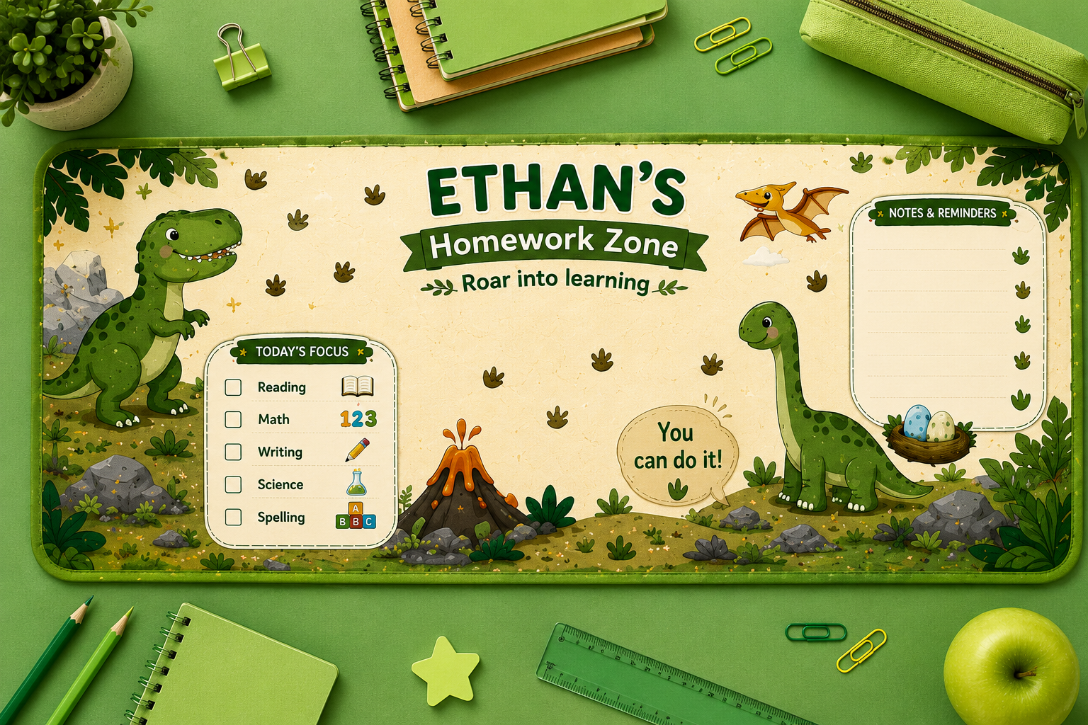Personalized Study Desk Mat | Custom Name Learning Desk Pad