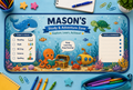 Personalized Ocean Desk Mat | Custom Sea Animal Homework Desk Pad | Back to School Gift