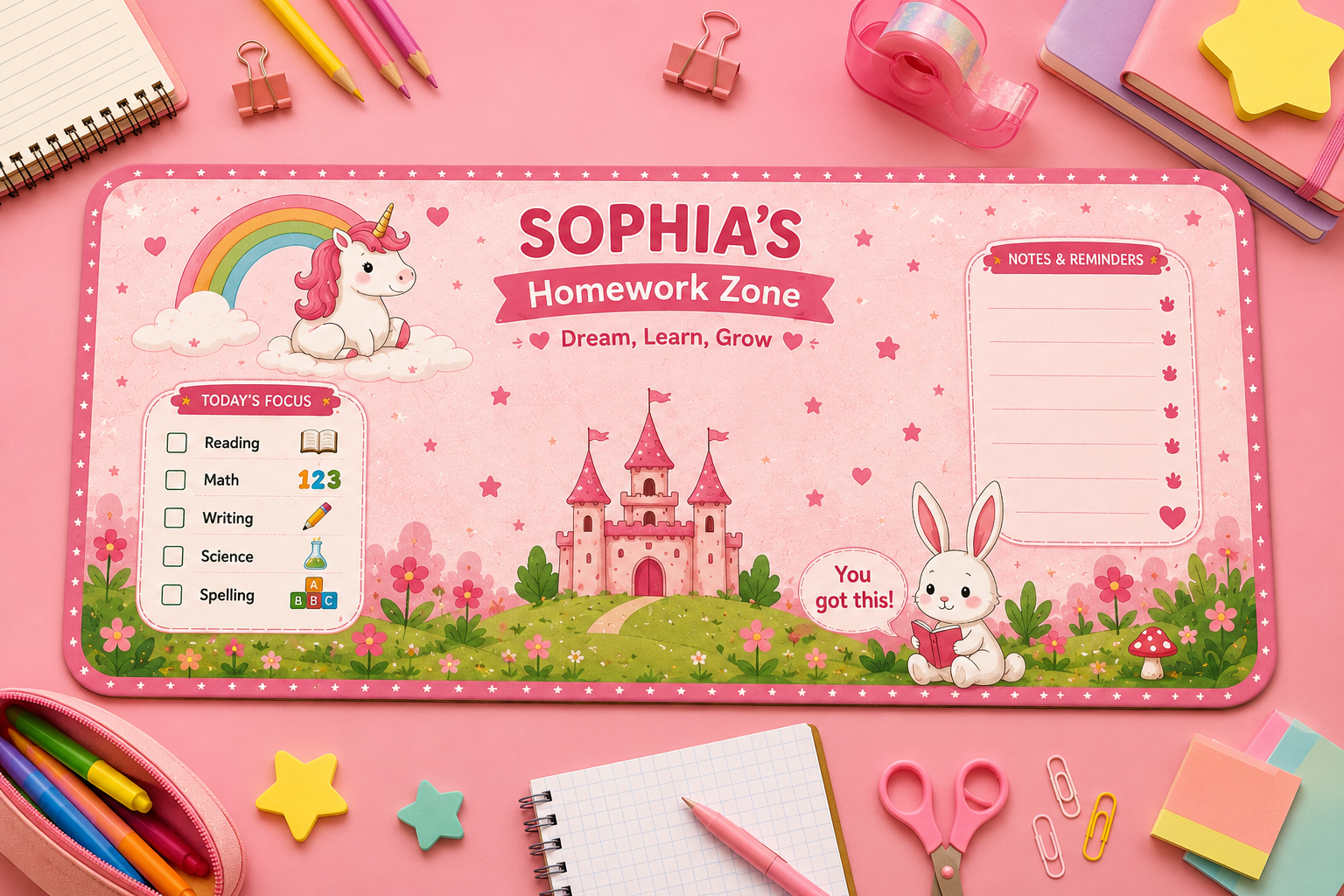 Personalized Study Desk Mat | Custom Name Learning Desk Pad