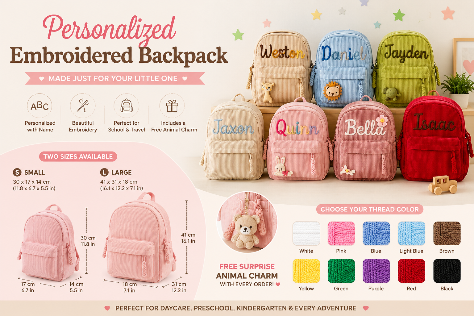 Personalized Embroidered Backpack for Kids | Custom Name Toddler & Kindergarten Backpack